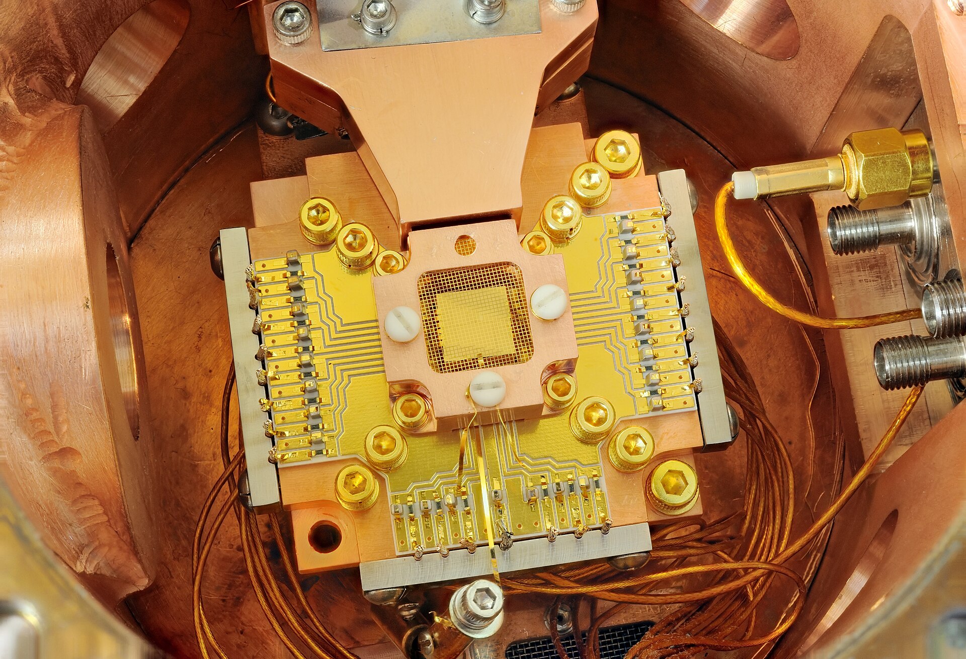 A surface-electrode ion trap in its mount at NIST